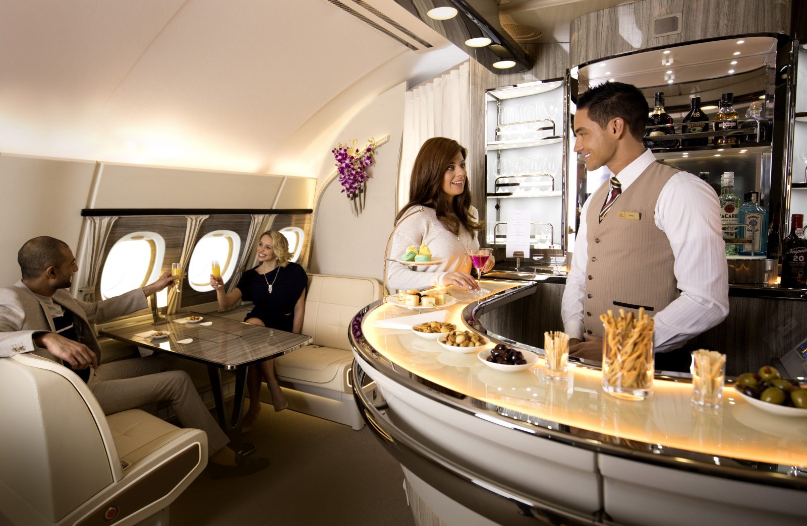 Emirates has unveiled an even more luxurious onboard bar and lounge for its A380 aircraft