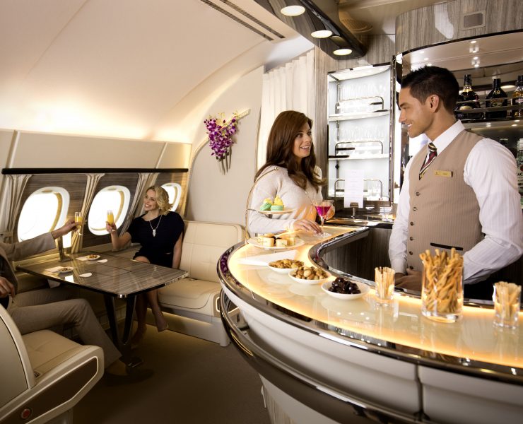 Emirates has unveiled an even more luxurious onboard bar and lounge for its A380 aircraft