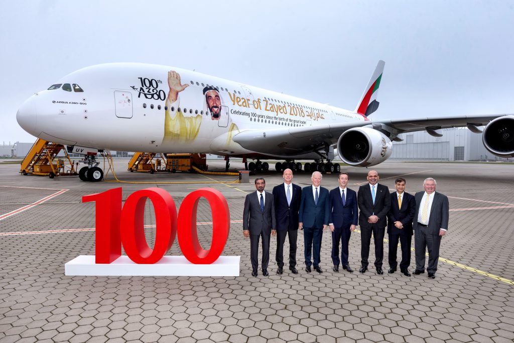 In 2016 to 2017, Emirates received a record 19 brand new Airbus A380's. It recently took delivery of its milestone 100th A380. Photo Credit: Emirates
