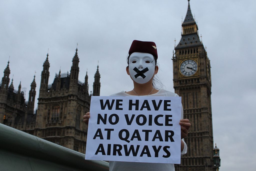 Back in 2010, the ITF started a high-profile campaign to demand better treatment of cabin crew at Qatar Airways. Photo Credit: ITF