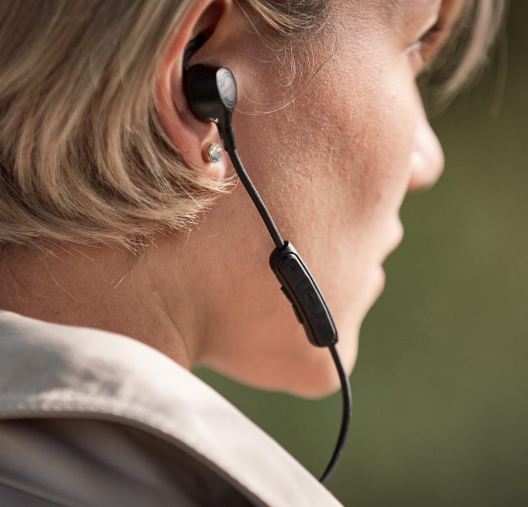 a woman wearing a headset