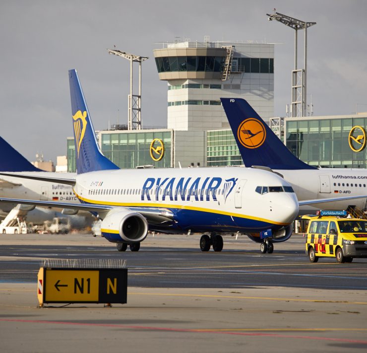 a plane on the runway