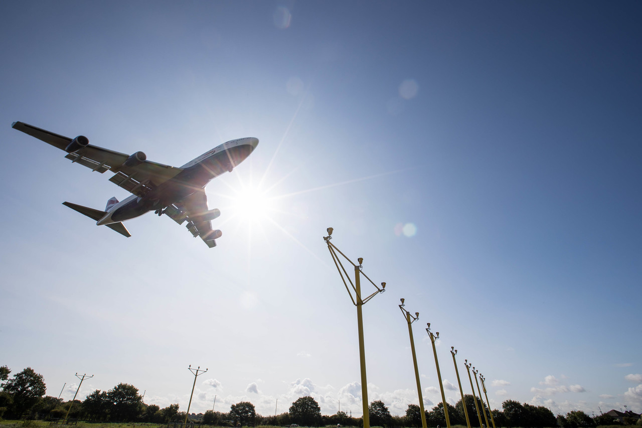an airplane flying in the sky