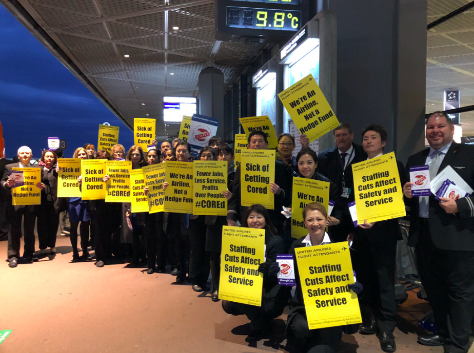 United's Flight Attendants Turn Out in Force to Protest "Race to the Bottom" Cost Cutting Measures