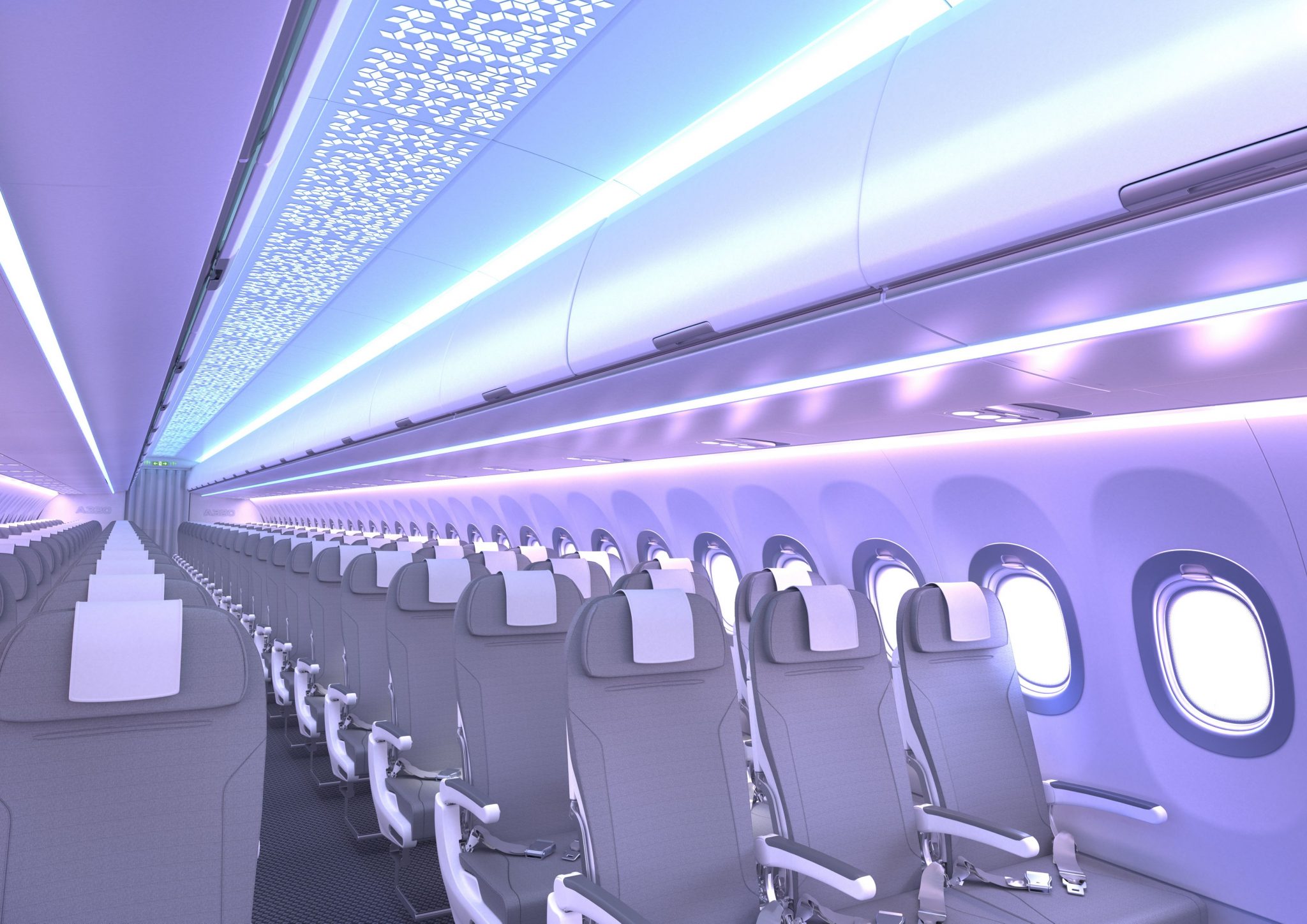 The Airbus 'Airspace' cabin features mood lighting and minor cosmetic changes. Photo Credit: Airbus