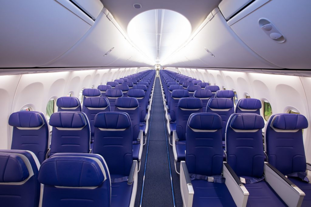 a row of seats in an airplane