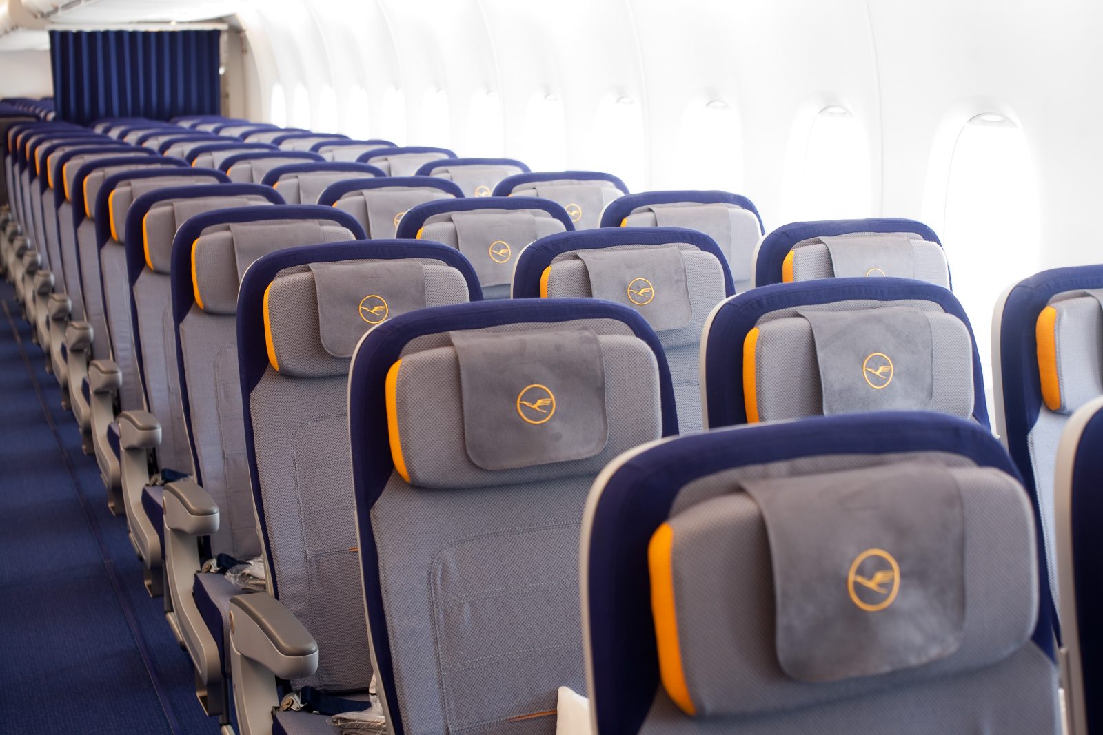 a row of seats on an airplane