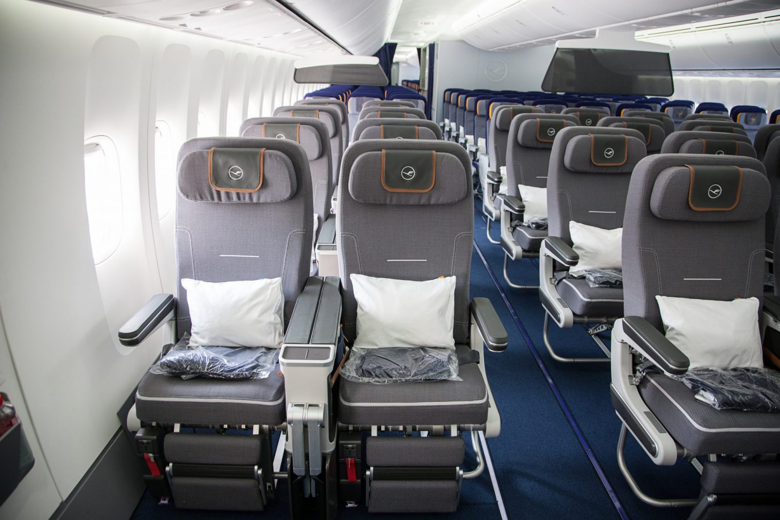 a row of seats in an airplane