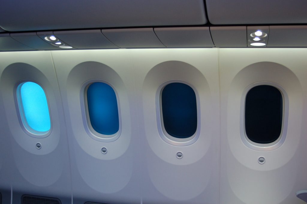 a row of windows in an airplane