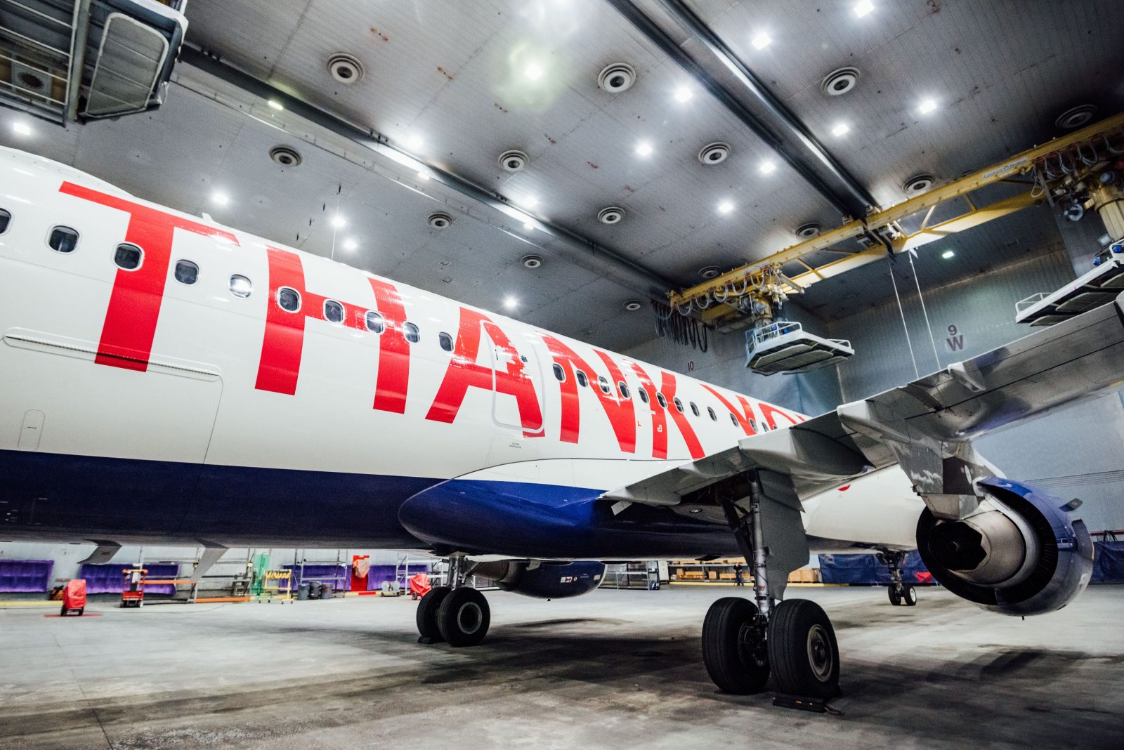 a plane in a hangar
