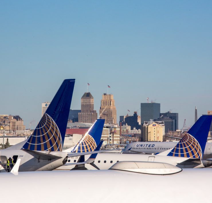 airplanes parked in a city