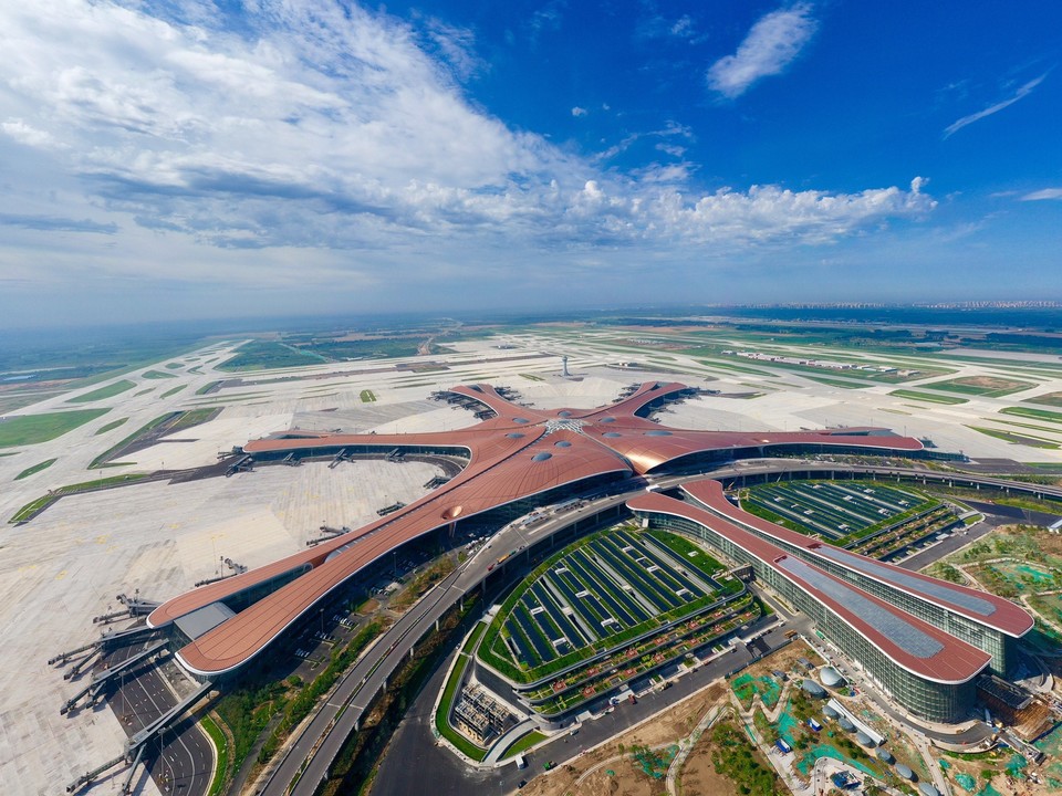 an aerial view of a large airport