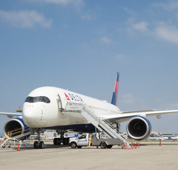 a plane with stairs on the side