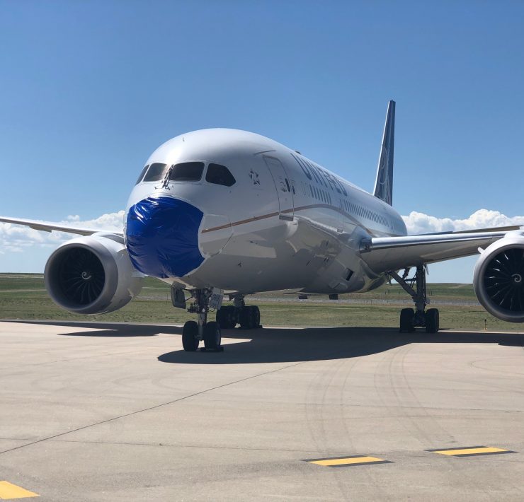 a plane on the runway