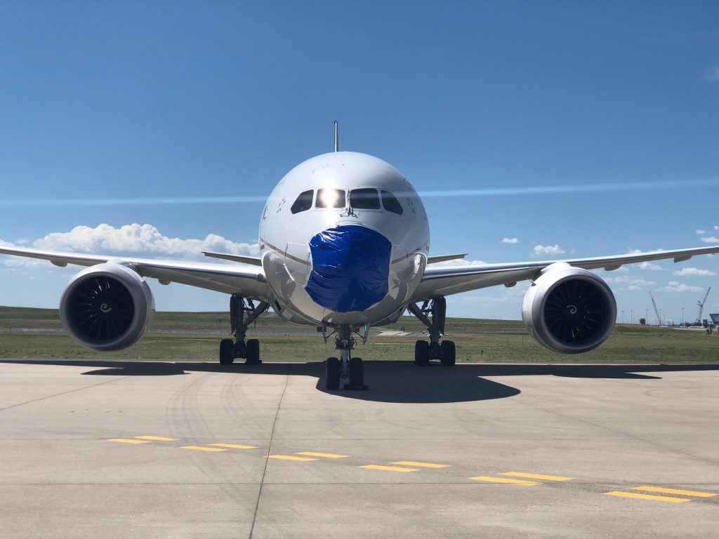 a plane on the runway