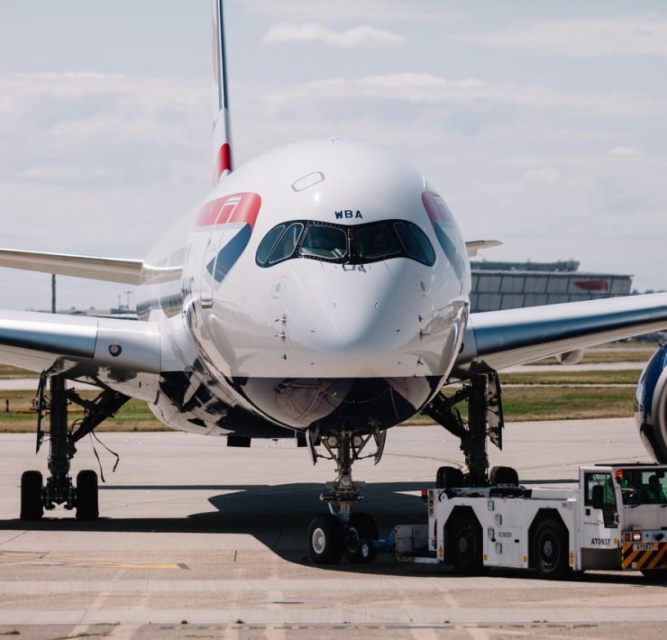 a plane on the runway