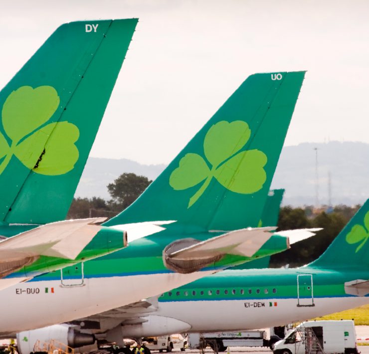 a group of airplanes with four leaf clovers on tail