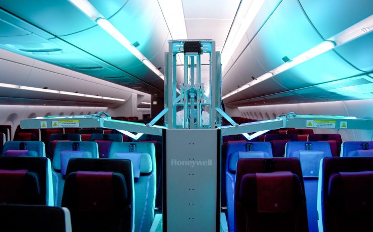 an airplane with a machine and seats