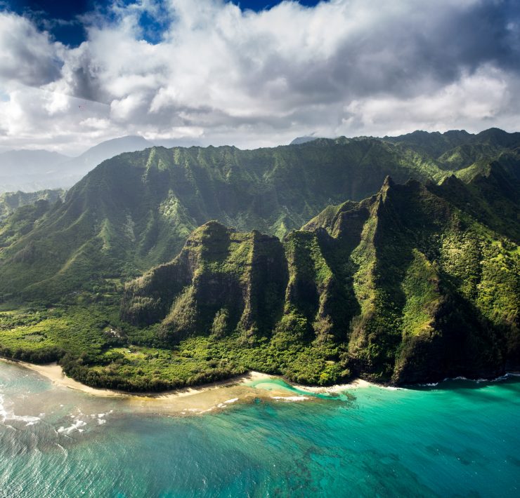 a aerial view of a tropical island