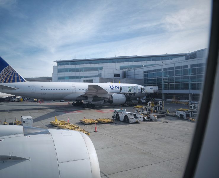 a plane parked at an airport