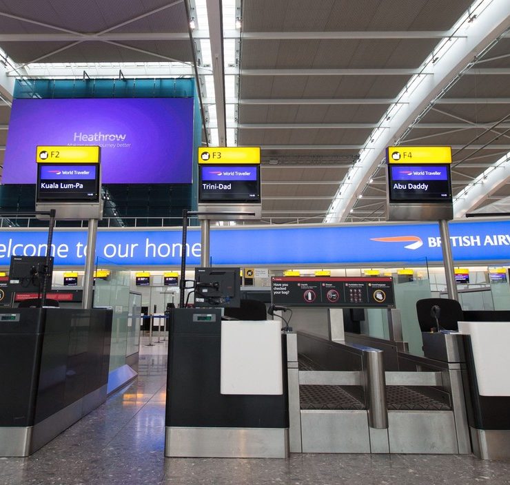 a check in counters at an airport