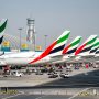 emirates planes parked up at dubai international airport