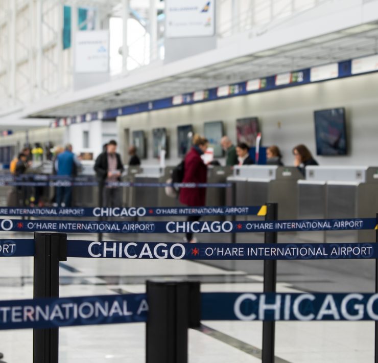 a group of people in an airport