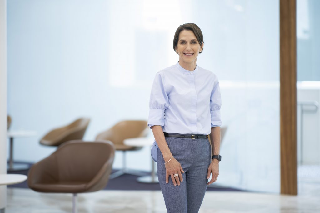 a woman standing in a room