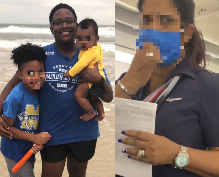 a man holding a child and a woman holding a paper