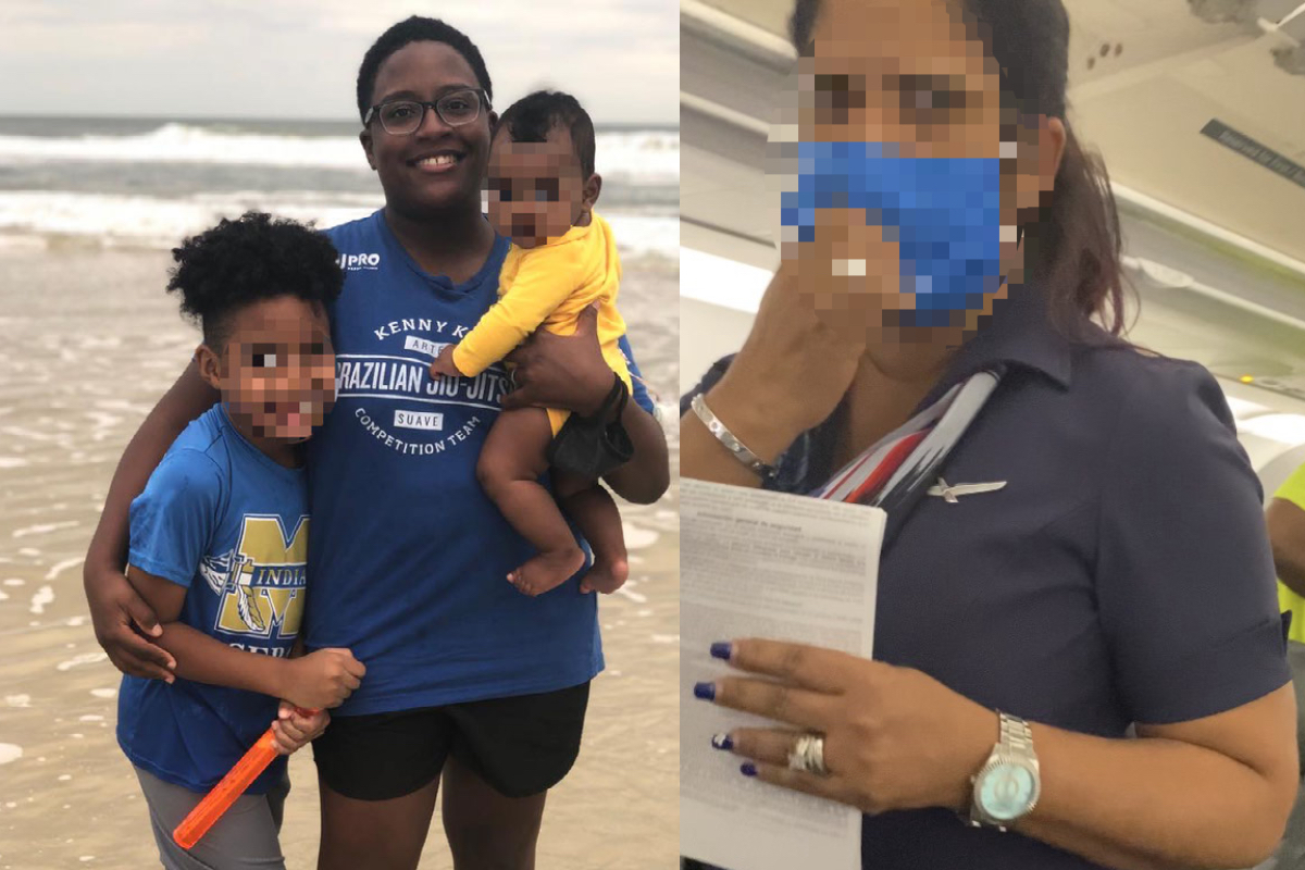 a man holding a child and a woman holding a paper