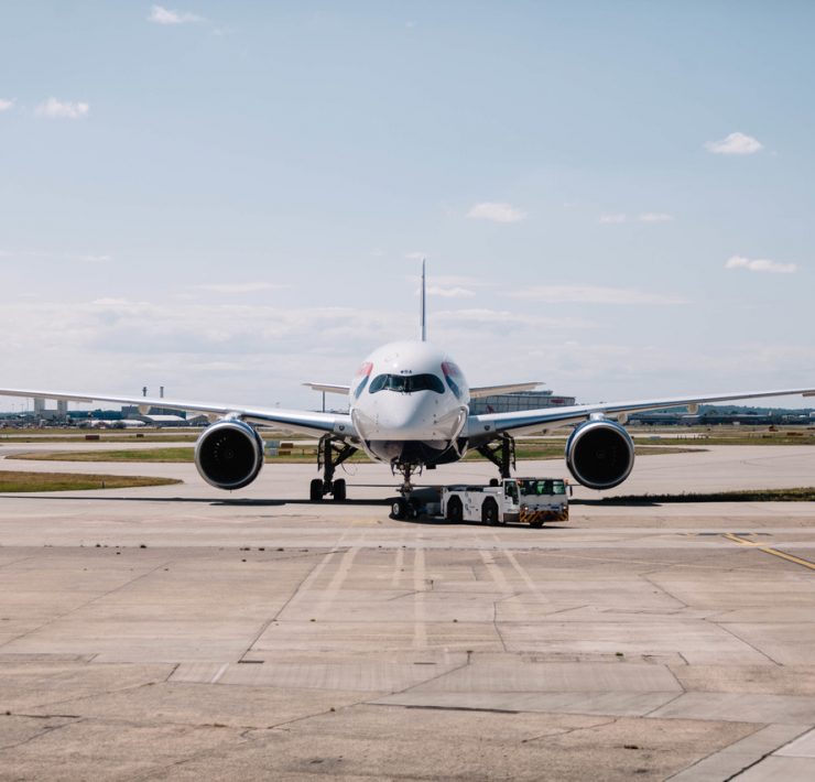 a plane on the runway