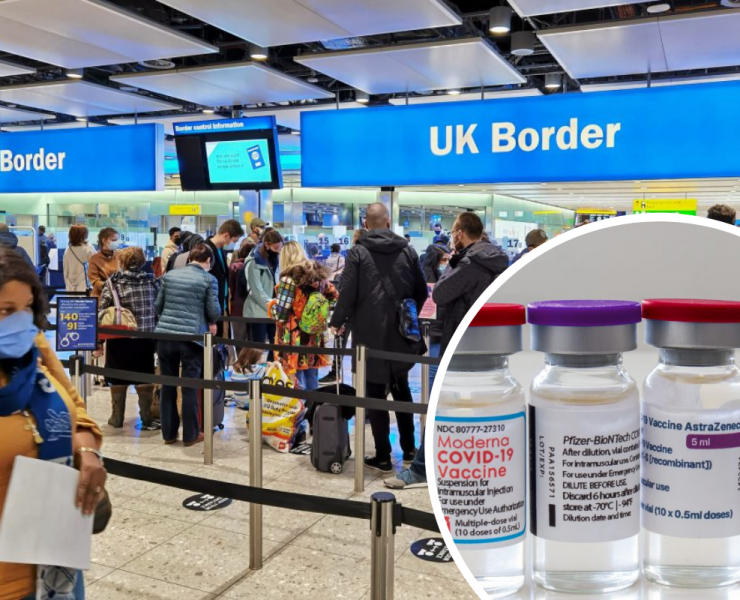 a group of people in a line at an airport