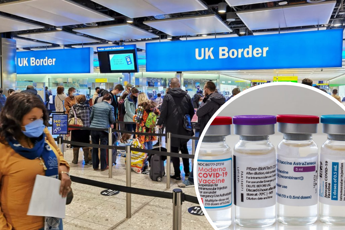 a group of people in a line at an airport