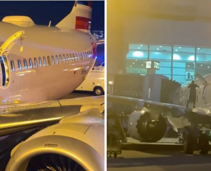 a collage of airplanes at an airport
