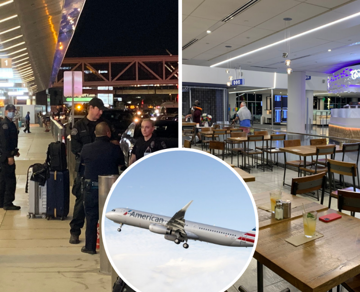 a group of people in an airport