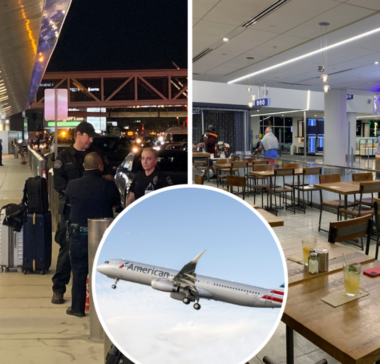 a group of people in an airport