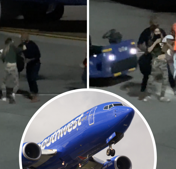 a collage of a blue airplane