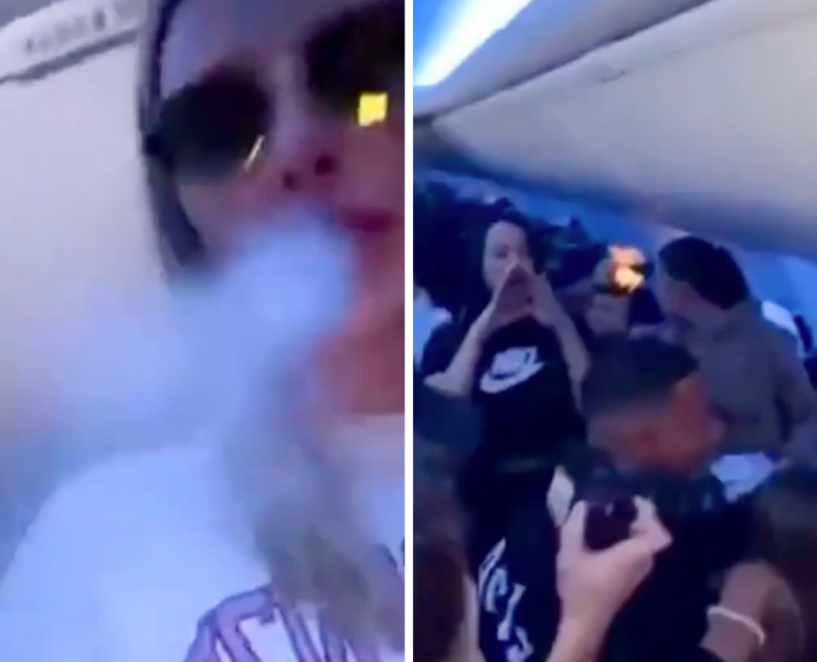 a collage of a woman smoking a cigarette