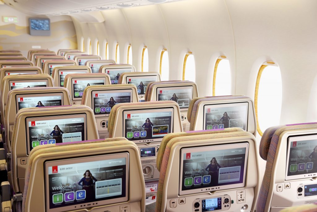rows of seats on an airplane