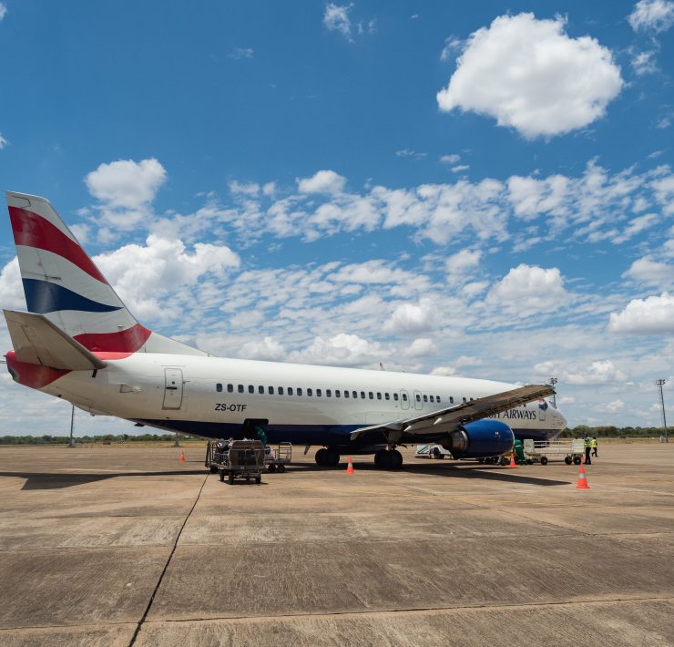 a plane on the runway