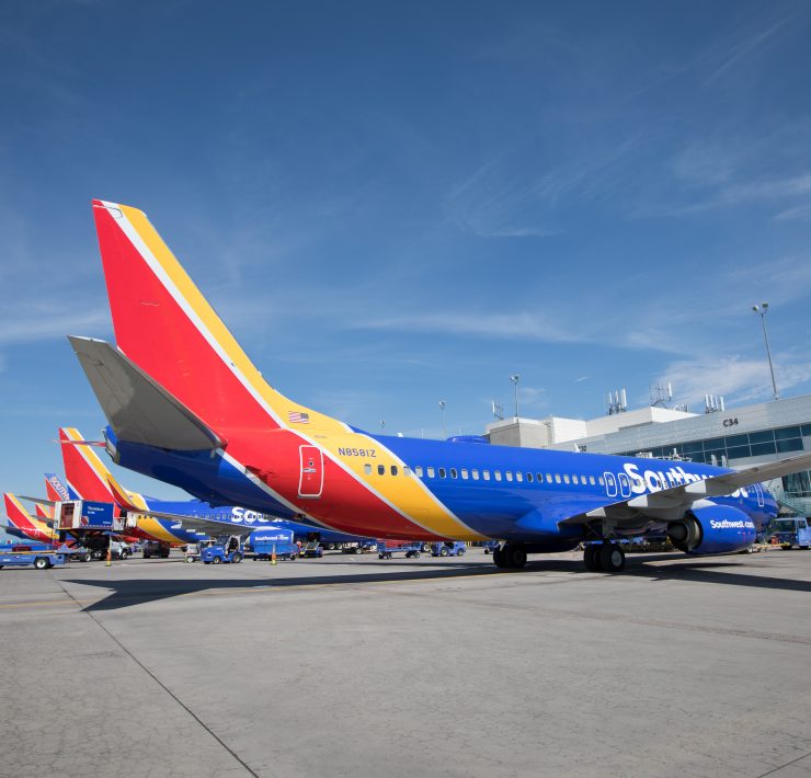 a group of airplanes parked at an airport