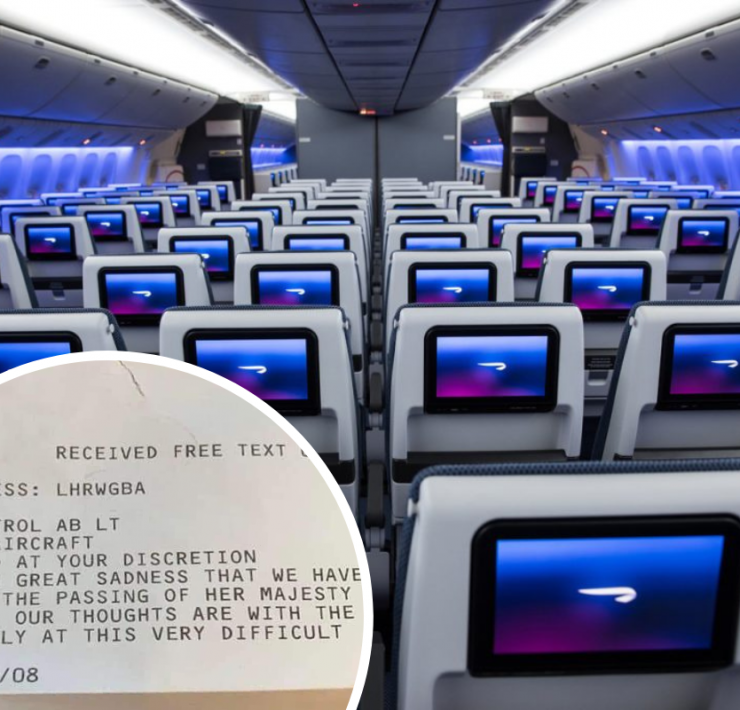 a plane with blue screens and a note