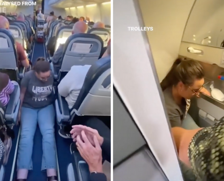 a collage of people on an airplane