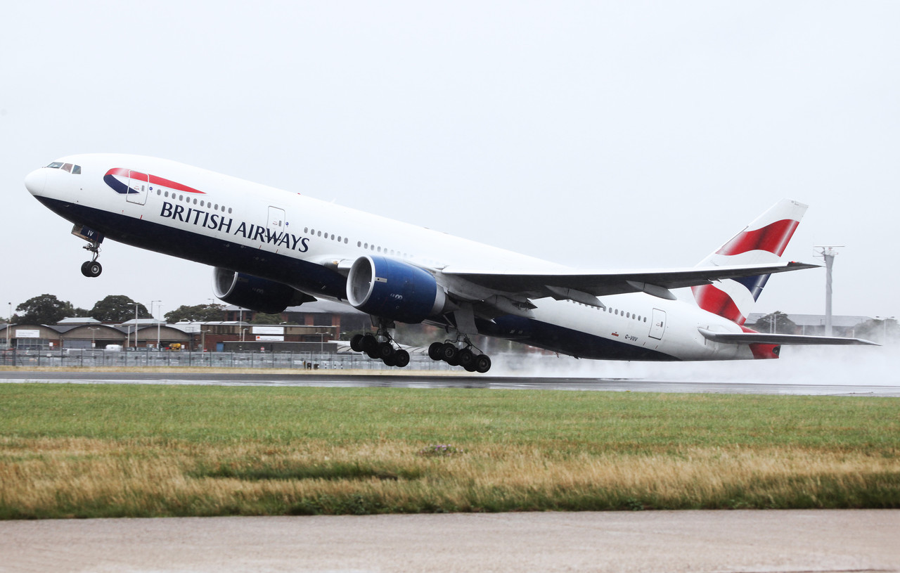 a plane taking off from a runway