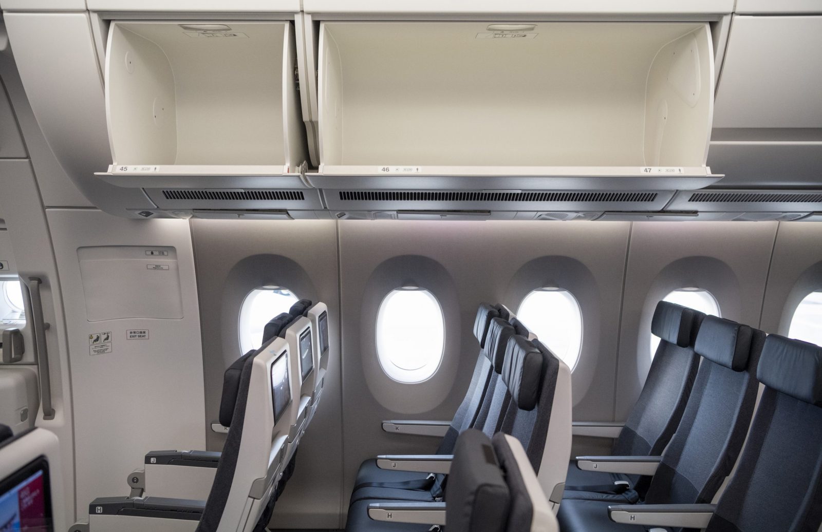 a row of seats in an airplane