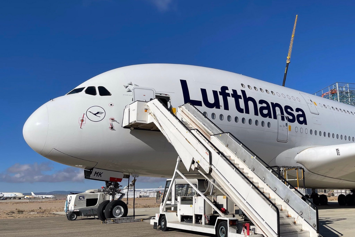 a plane with a staircase