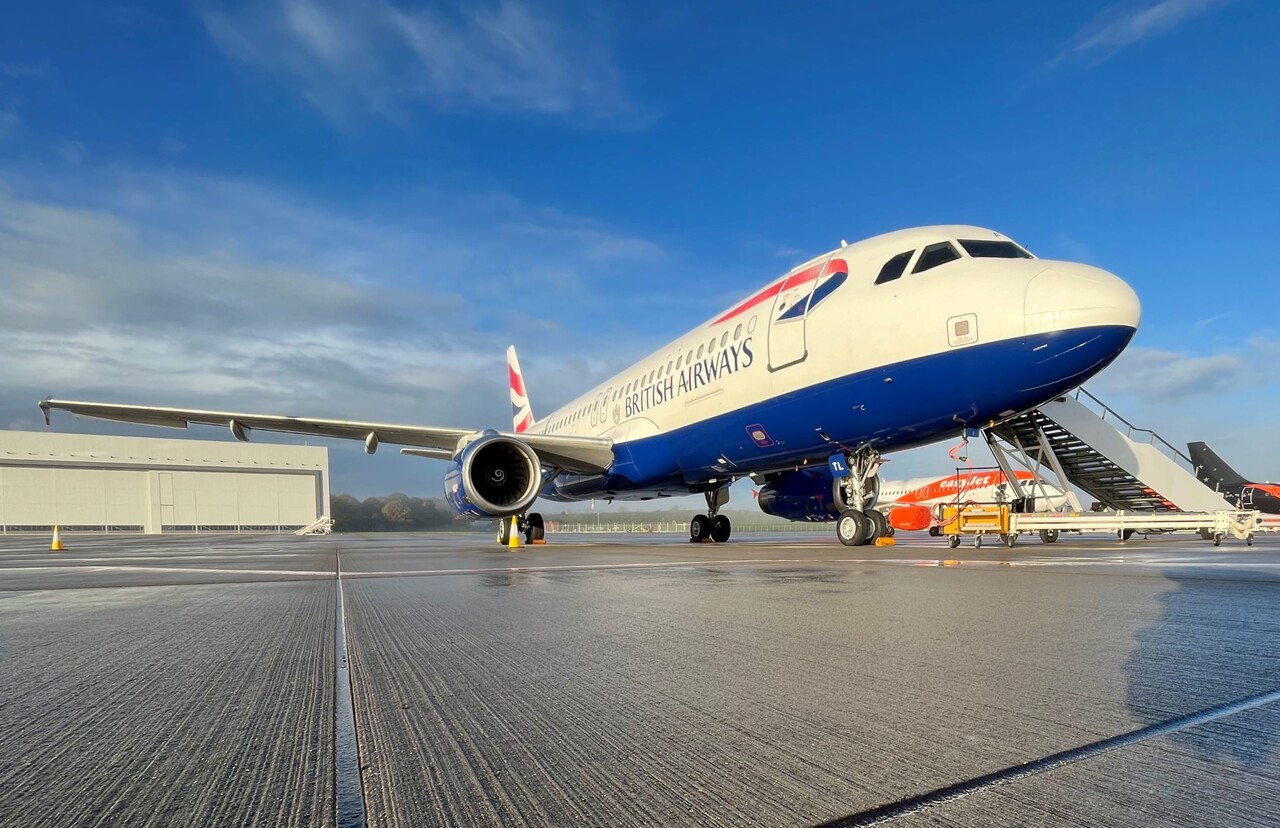 a plane on the runway