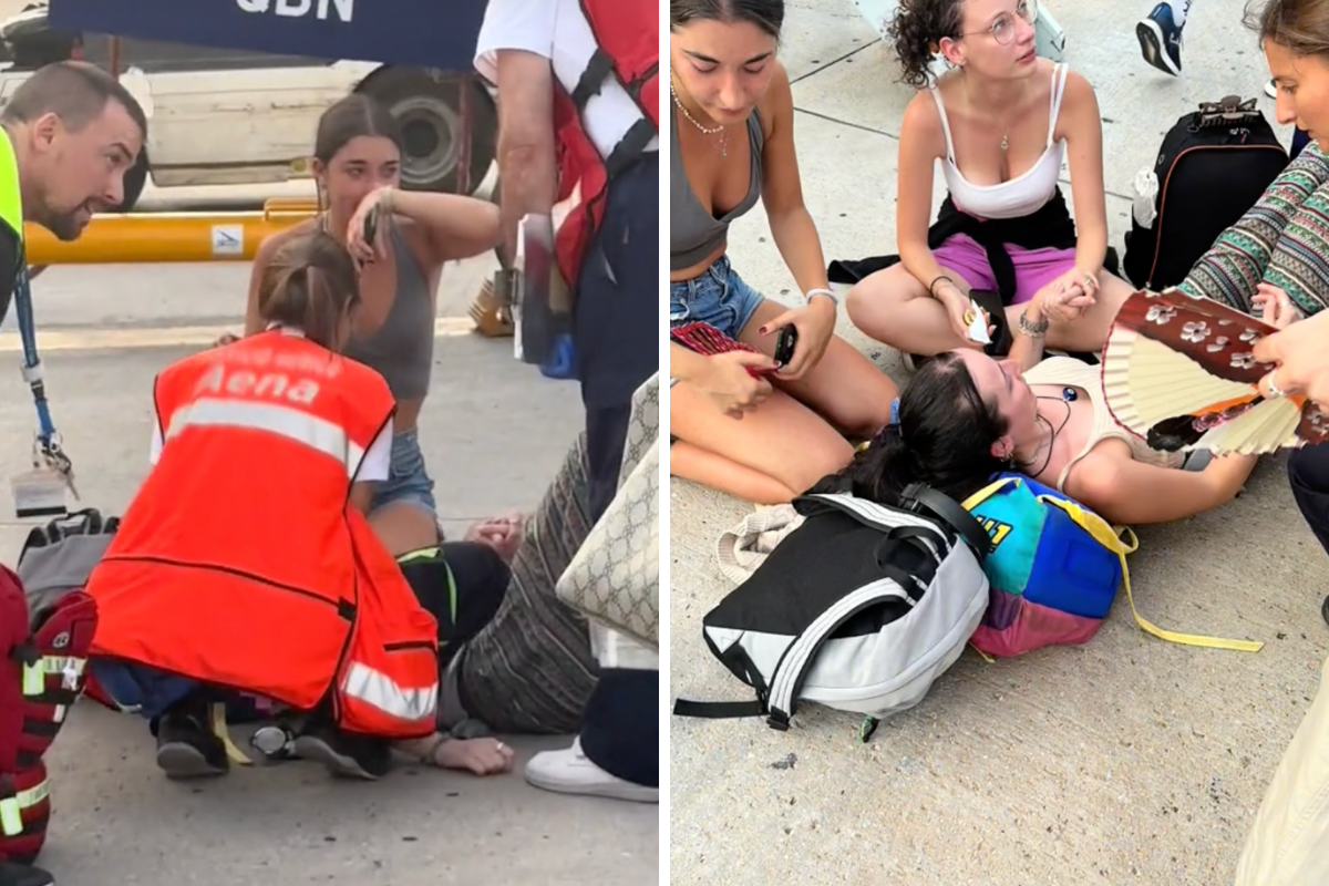 a collage of a woman and a woman lying on the ground