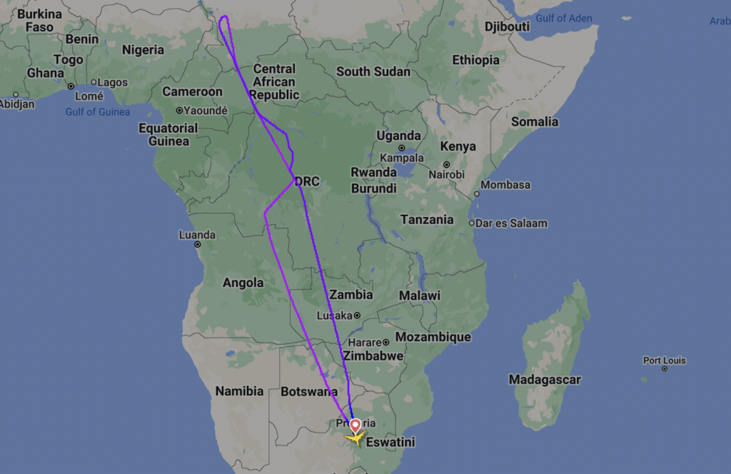 a map of africa with a route