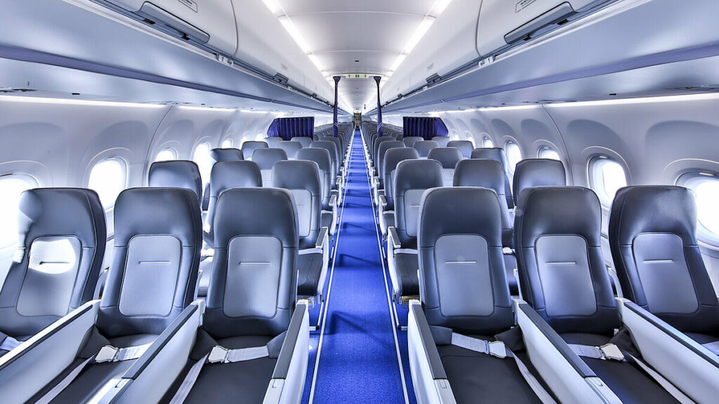 a row of seats in an airplane